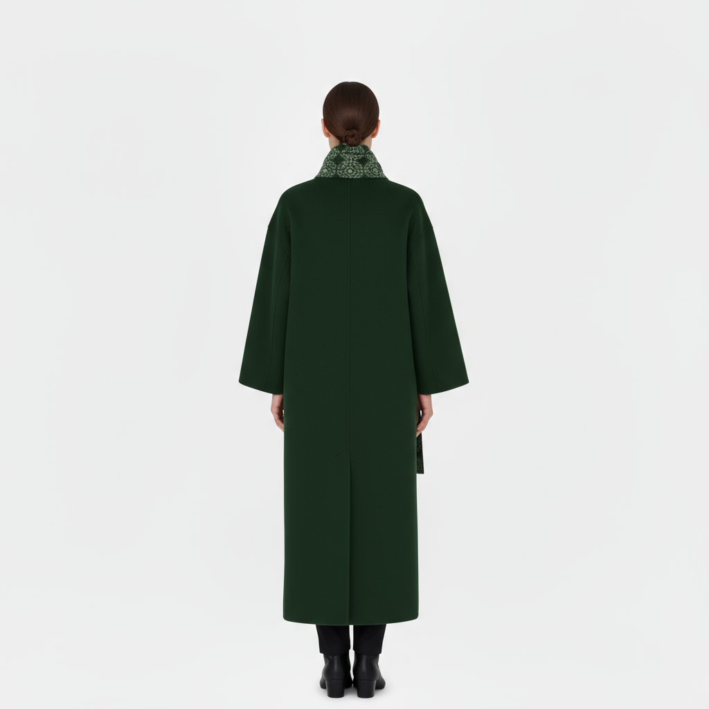 Dark Green Carmen Print Coat with Scarf Collar