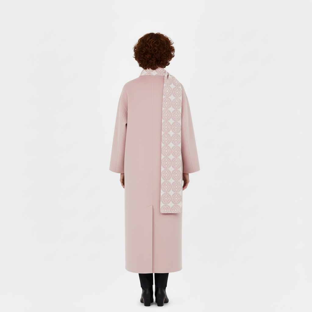 Pink Carmen Print Coat with Scarf Collar