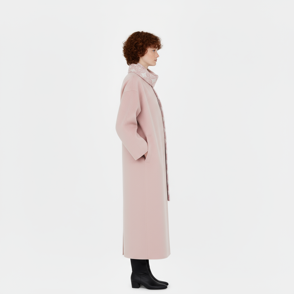 Pink Carmen Print Coat with Scarf Collar